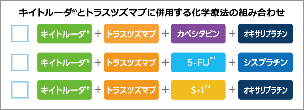 キイトルーダ®とトラスツズマブに併用する化学療法の組み合わせ