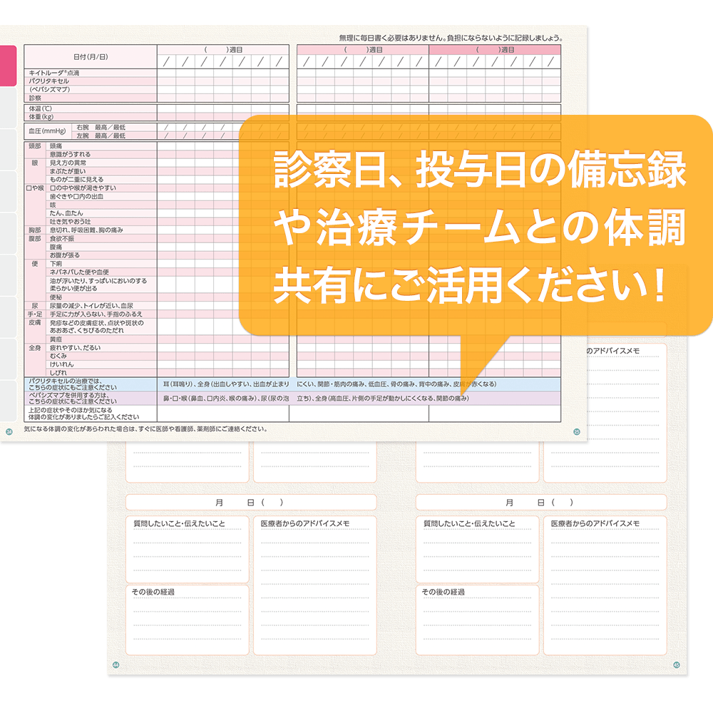 キイトルーダ®とパクリタキセル±ベバシズマブの併用 治療日誌のイメージ